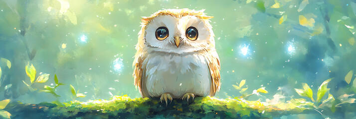 Estores personalizados com sua foto Mystical watercolor of an owl perched on a mossy branch with tiny glowing spirits floating around in a twilight forest, ethereal atmosphere