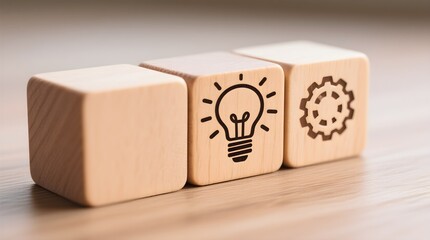 Obraz premium Business solutions concept. Wooden blocks combined to form a