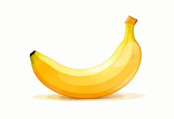 A banana is shown in a very simple and clean style. The banana is yellow and is laying on its side