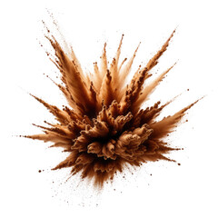 A brown powder explosion against a black background, dynamic and chaotic
