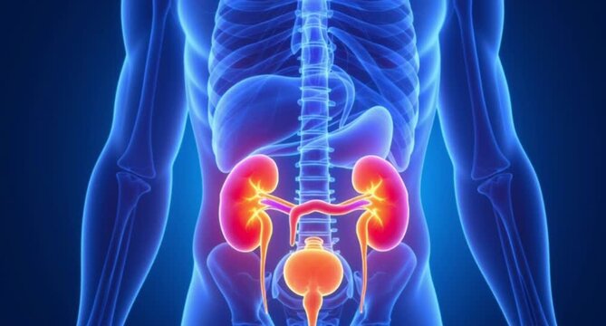 Human anatomy showcasing the kidneys, ureters, and bladder system 3D render