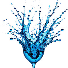 Dynamic blue water splash rising from glass