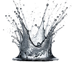Realistic water splash, crown-like shape on black background