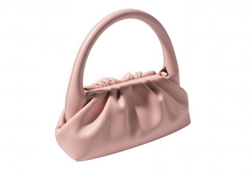Soft pink gathered leather handbag isolated on a transparent background