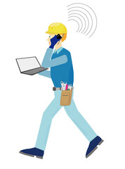 モバイル機器を使って忙しく働くエンジニア。