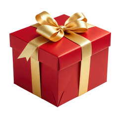 Fototapeta premium Red present box with gold ribbon, perfect for celebration or gifting