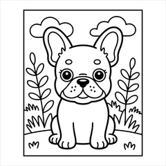 French Bulldog Coloring Page, Cute Puppy Illustration, Dog Cartoon Drawing