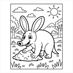 Cute Animal Coloring Page, Playful Anteater Illustration, Wildlife Nature Coloring Sheet
