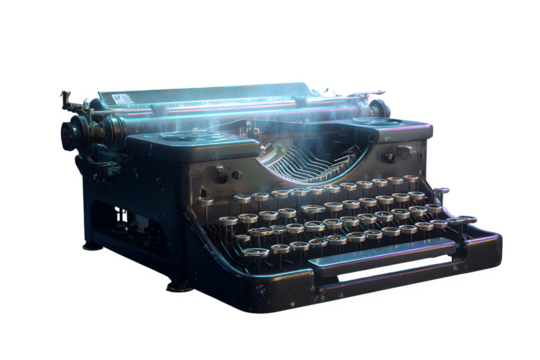 Vintage typewriter with ethereal glow, perfect for adding a touch of timeless elegance to any creative project or design with retro vibes. A Halloween Design