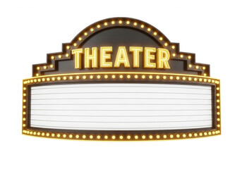 Marquee theater sign with glowing bulbs isolated on a transparent background