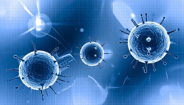 Abstract digital illustration of viral cells in blue - Powered by Adobe