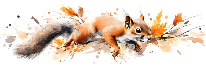 watercolor of red fox in the forest