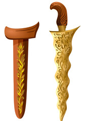 Bugis Kris Vector with Gold Pamor and Ornamental Sheath for Cultural Projects