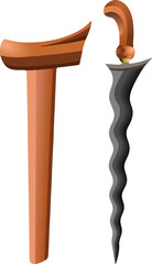 Central Javanese Kris Dagger Vector with Classic Luk Blade and Gayaman Sheath