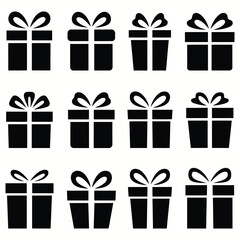 Elegant Set of Black Gift Box Silhouettes with Decorative Ribbons and Bows