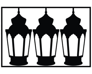 Black and White Silhouette of Festive Lanterns for Ramadan Celebration