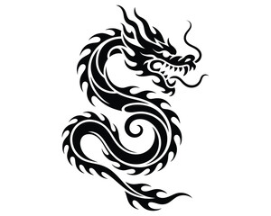 Striking Black and White Silhouette of a Chinese Dragon for Design