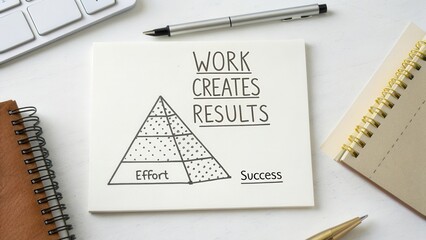 Work Creates Results Concept Illustrated with Pyramid Diagram Highlighting Effort and Success in Business Strategy