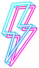 Glowing Neon Bolt Illustration, Retro Style Lightning Graphics with Vibrant Colors, A brightly colored neon lightning bolt graphic. Represents energy, speed, power, electricity, and retro style.