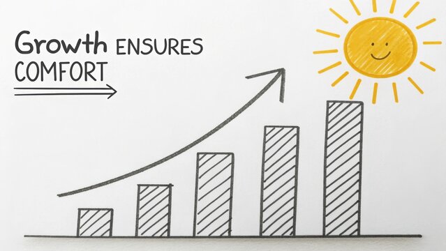 Growth Strategy for Business Success with Future Comfort and Bright Outlook Illustrated in Creative Drawing Style