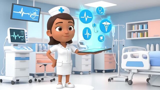 Indian Nurse Using Modern Technology in a Hospital Setting