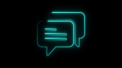 Glowing Cyan Neon Speech Bubbles Animation on Black Background Digital Communication Concept chat bubble - Powered by Adobe