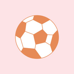 Minimalist illustration of a soccer ball in orange and white, simple flat design with soft pastel background, symbolizing sport, play, and fun activity.