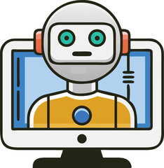 Fototapeta premium A robotic avatar emerging from a computer screen, representing artificial intelligence