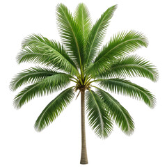 Obraz premium Tropical palm tree with lush green leaves. Isolated on a black background