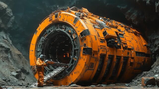 Massive Tunnel Boring Machine in Action Underground.