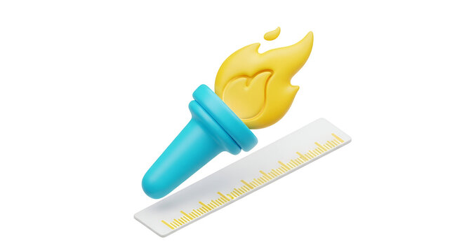 3d icon of 3d rendering of a blue torch with a yellow flame and a ruler isolated on transparent background - Powered by Adobe