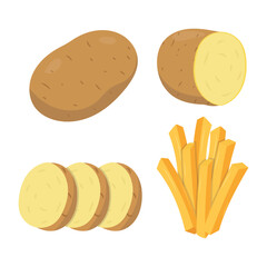 Potatoes and French Fries Icon Set: Whole, Halved, Sliced