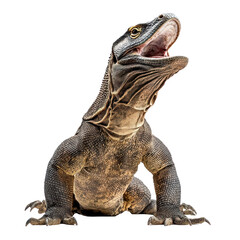 Obraz premium Komodo dragon hissing Emits a low hissing sound in defense. full length isolate on transparent background