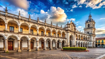 Fototapeta premium Majestic Colonial Architecture in Vibrant Plaza under Clear Sky