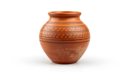 Traditional Decorated Terracotta Pot with Geometric Patterns on White Background &ndash; Authentic Handmade Design

