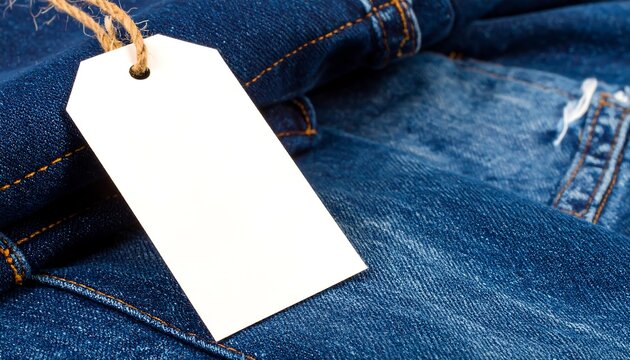 Blank white price tag on a new pair of blue jeans