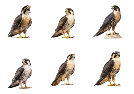 Falcon calling A falcon opens its beak to let out a sharp, high-pitched call. full length isolate on transparent background