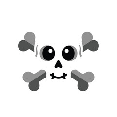 Fototapeta premium Cute cartoon white skull and crossbones with large black eyes and a small smile, on a plain white background.