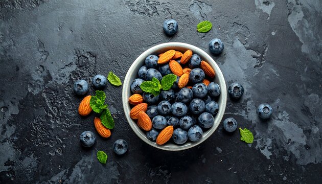 Blueberries and almonds in bowl - Powered by Adobe