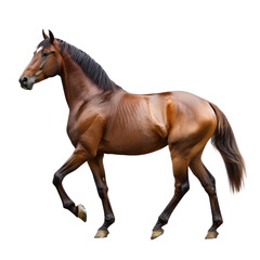 Naklejka premium Horse walking A horse moves steadily with graceful steps, neck extended and tail flowing. full length isolate on transparent background