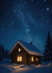 Fototapeta premium Cozy cabin under starry sky.