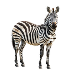 Obraz premium Zebra standing A zebra stands tall with its head high and ears perked. full length isolate on transparent background