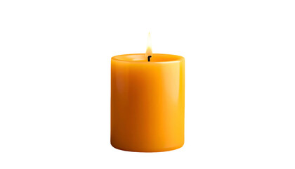 Lit, short, orange candle on black background