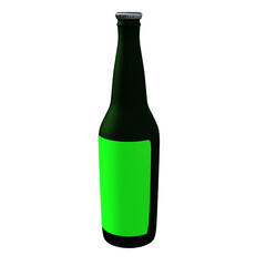 Bottle with green label dark glass and cap 3d render isolated mockup