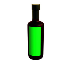 Bottle with green label dark glass and cap 3d render isolated mockup