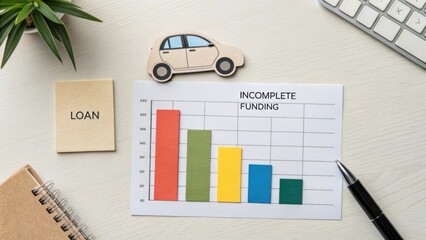 Loan Financing Concept with Chart and Car Model Representing Incomplete Funding and Financial Planning Strategy in Office