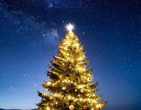Festive tree under starlit night - Powered by Adobe