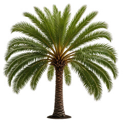 Obraz premium Lush green palm tree with a sturdy trunk, isolated on black background