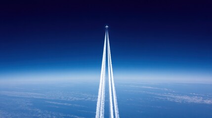 Two airplanes flying in the sky with contrails.