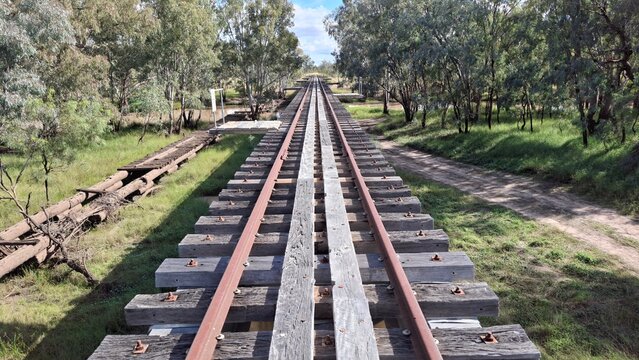 railroad tracks in above old tracks